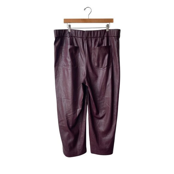 Chico’s Wide Leg Faux Leather Pants Size XL Crop Ankle Burgundy Preppy Mob Wife - Picture 4 of 9